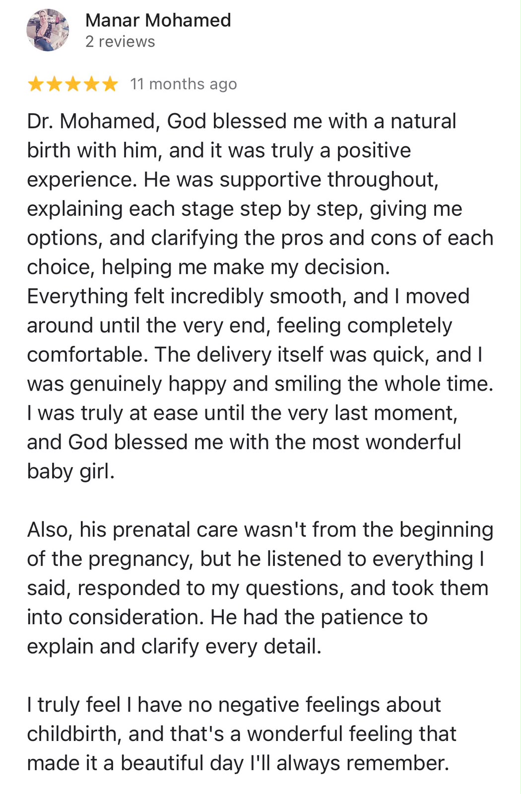 Patient review for Dr Mohamed Abdelghany – review 11