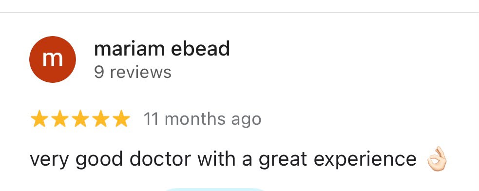 Patient review for Dr Mohamed Abdelghany – review 12