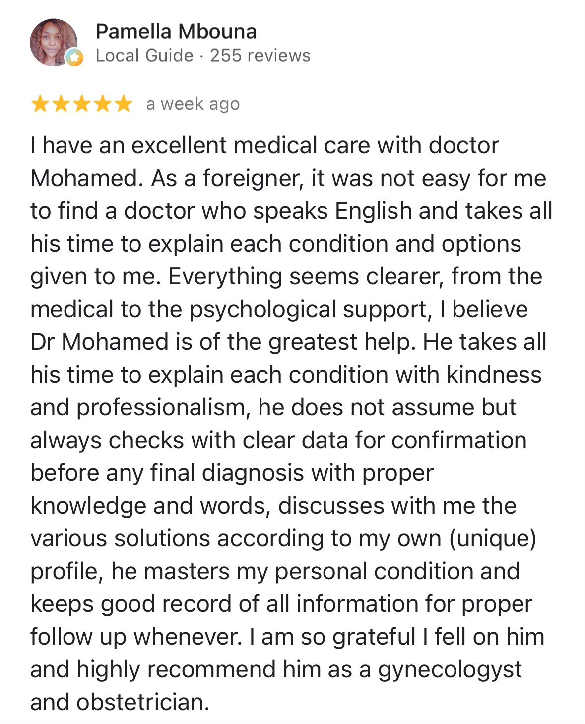 Patient review for Dr Mohamed Abdelghany – review 8